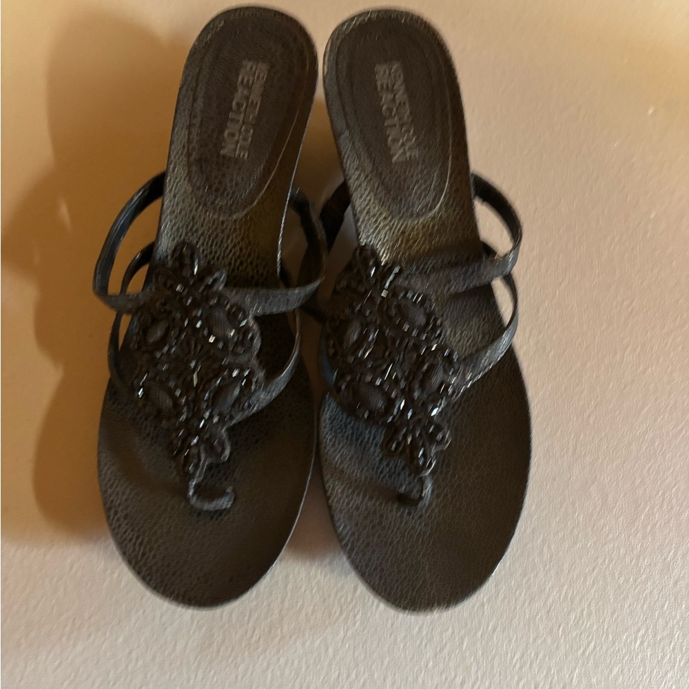 Kenneth Cole Reaction Black Embellished Sandals - Picture 2 of 7